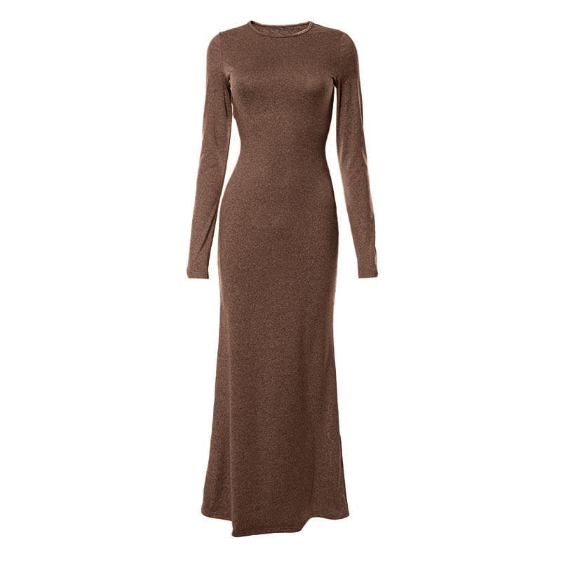 BerryBetty - Solid long sleeve crewneck maxi dress