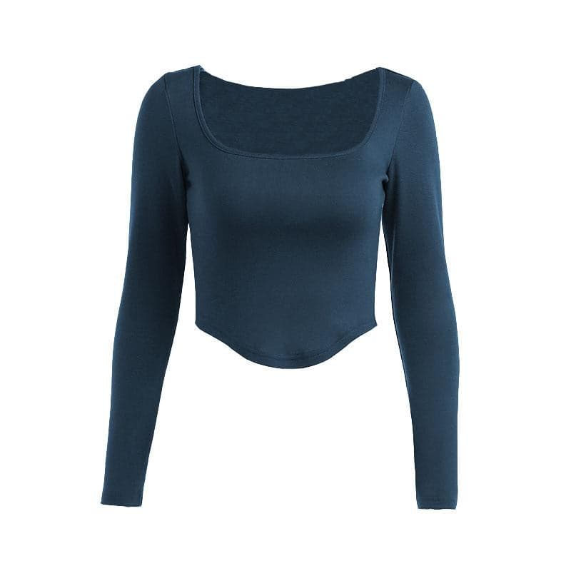 BerryBetty - Long sleeve solid square neck crop top