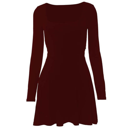 BerryBetty - Square neck long sleeve solid lace up 2-way mini dress