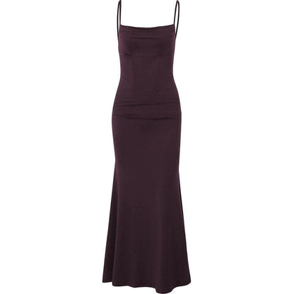 BerryBetty - Solid cowl neck backless cami dress