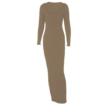 BerryBetty - Long sleeve solid u neck maxi dress