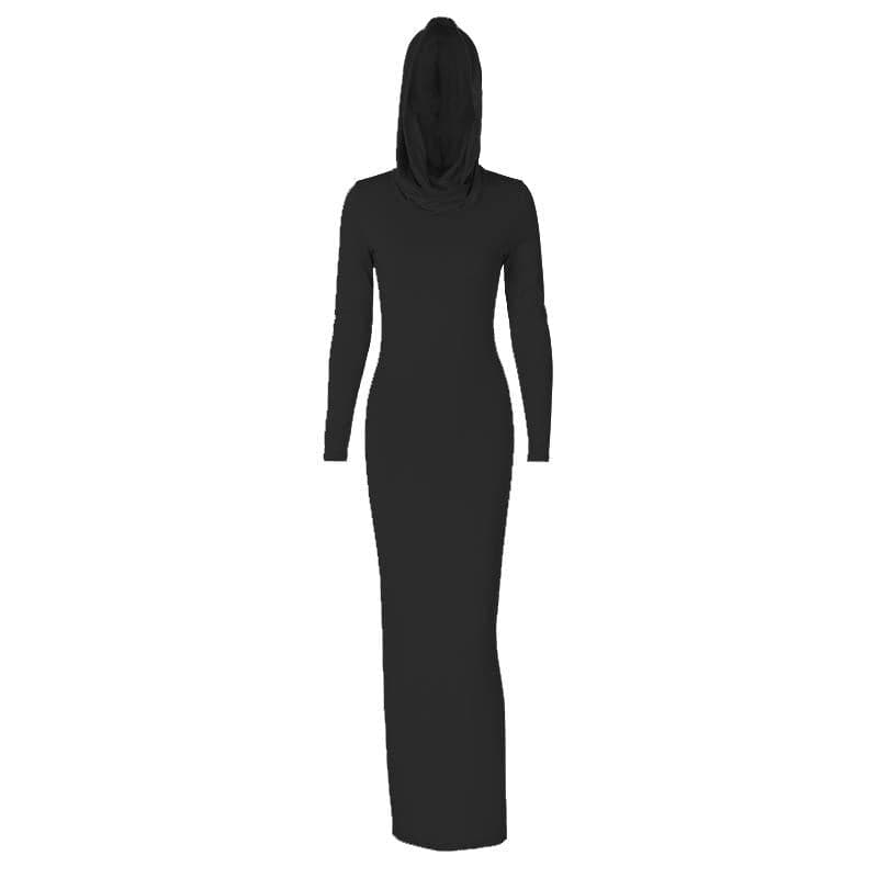 BerryBetty - Hoodie solid long sleeve cowl neck slit maxi dress