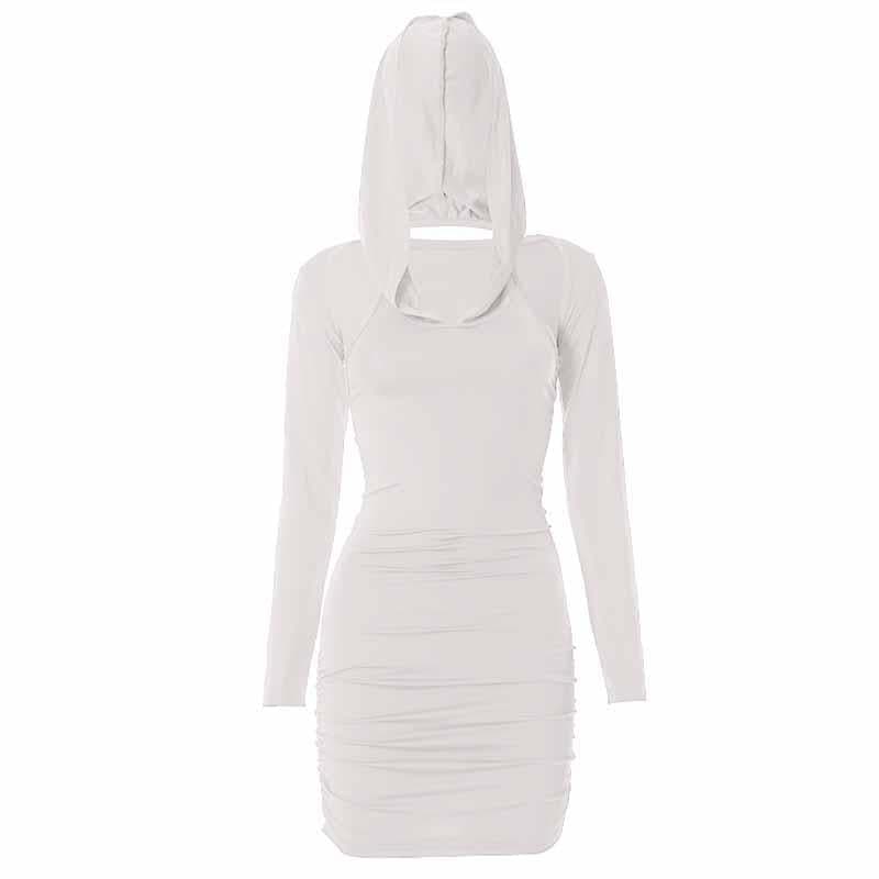 BerryBetty - Hoodie ruched shrug long sleeve solid mini dress
