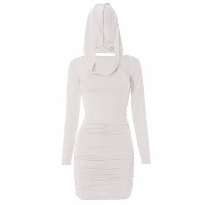 BerryBetty - Hoodie ruched shrug long sleeve solid mini dress
