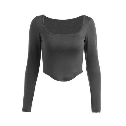 BerryBetty - Long sleeve solid square neck crop top