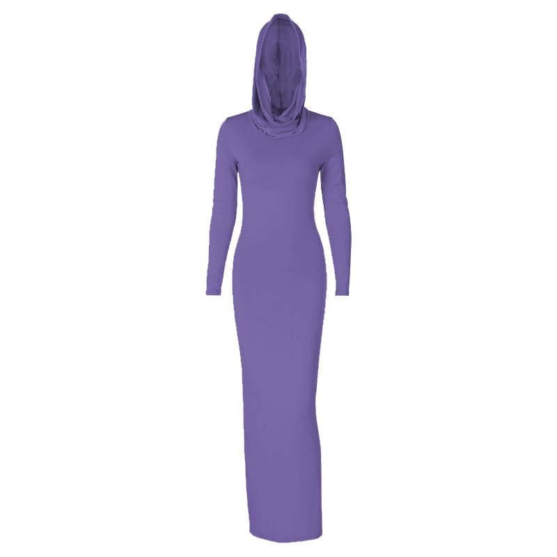 BerryBetty - Hoodie solid long sleeve cowl neck slit maxi dress