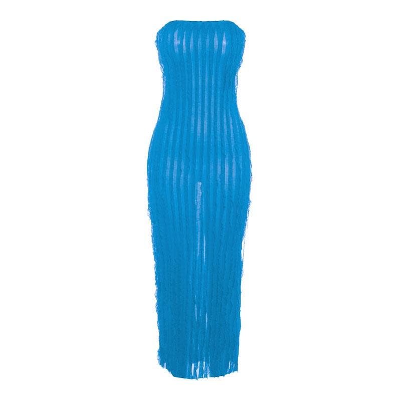 BerryBetty - Backless ruffle solid textured tube maxi dress