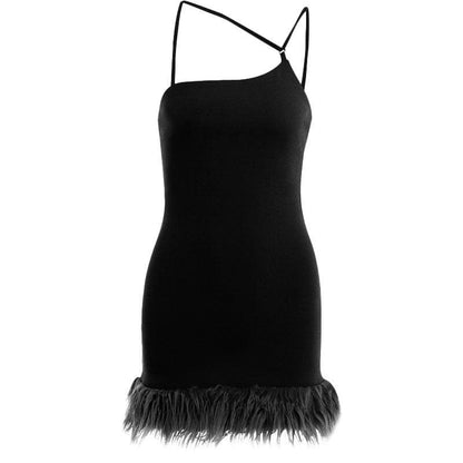 BerryBetty - Solid irregular feather patchwork backless mini dress