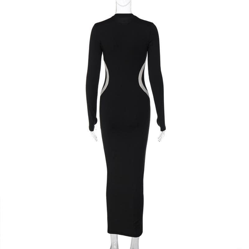 BerryBetty - Gloves contrast long sleeve crewneck maxi dress