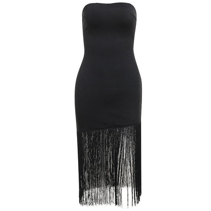 BerryBetty - Sleeveless solid backless tassel tube dress