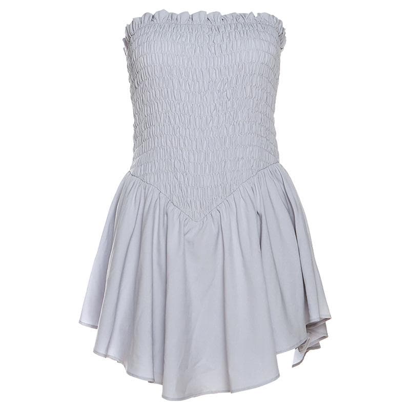 BerryBetty - Smocked ruched solid ruffle backless tube mini dress