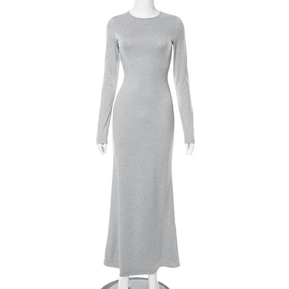 BerryBetty - Solid long sleeve crewneck maxi dress