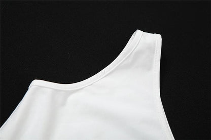 BerryBetty - One shoulder irregular heart applique sleeveless crop top