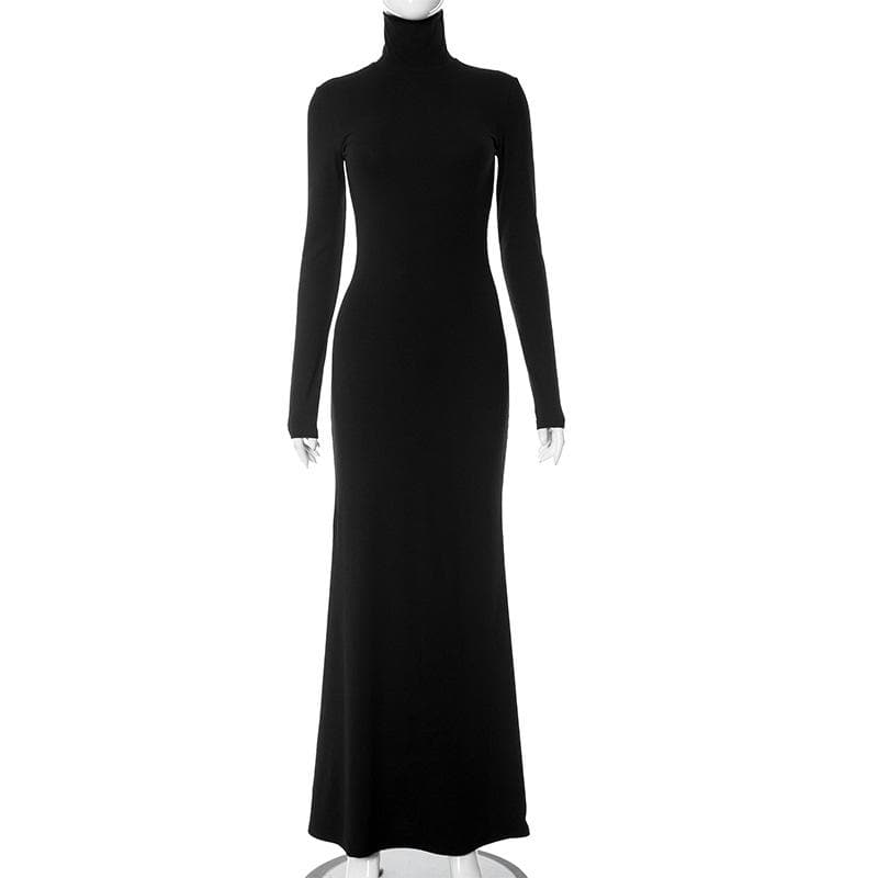 BerryBetty - High neck long sleeve solid maxi dress