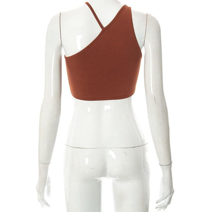 BerryBetty - Irregular halter sleeveless ribbed solid crop top