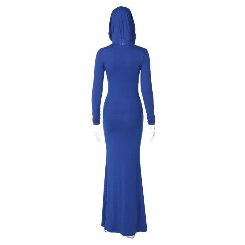 BerryBetty - Hoodie long sleeve ruched solid maxi dress