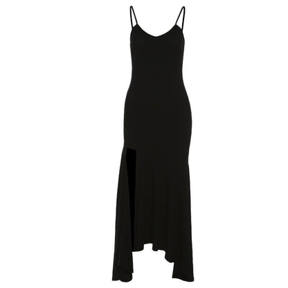 BerryBetty - Slit v neck solid irregular ruched cami maxi dress