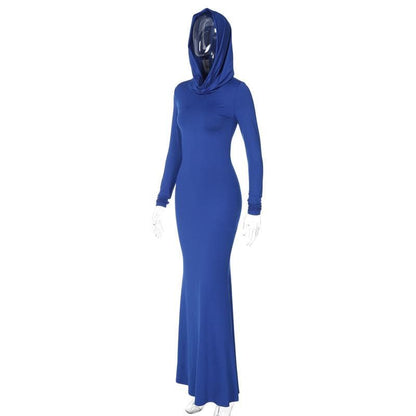 BerryBetty - Hoodie long sleeve ruched solid maxi dress