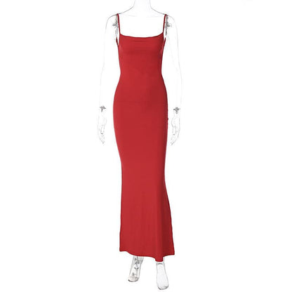 BerryBetty - Square neck backless solid sleeveless cami maxi dress