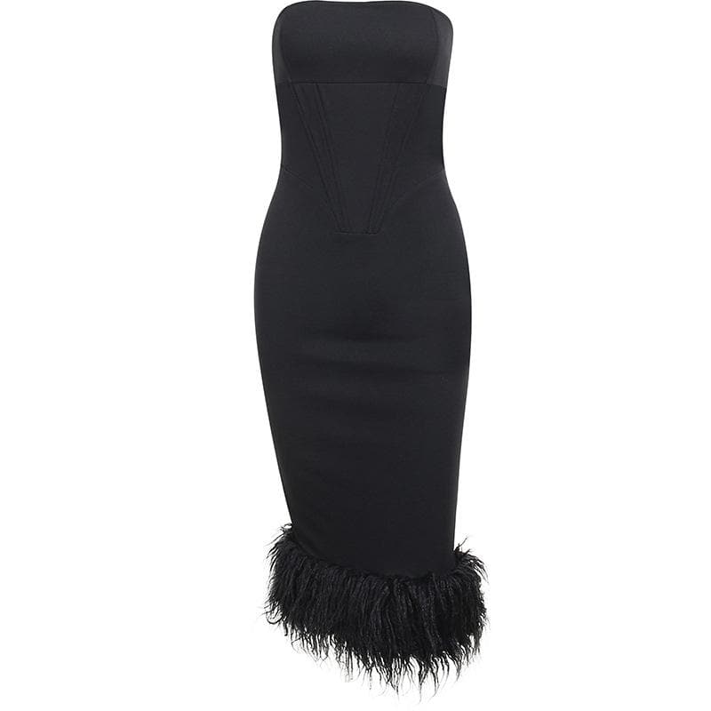 BerryBetty - Sleeveless solid feather backless tube dress