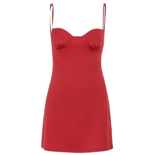 BerryBetty - Sweetheart neck ruched solid backless cami mini dress