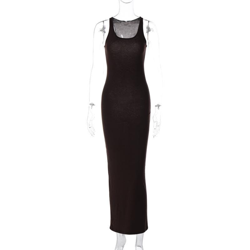 BerryBetty - Solid u neck sleeveless maxi dress