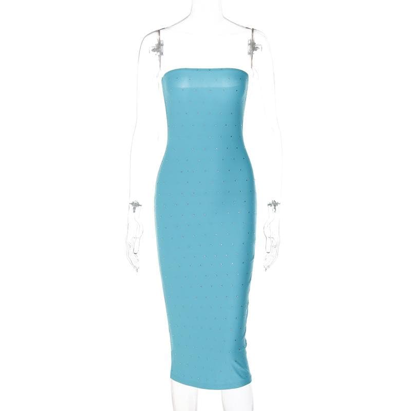 BerryBetty - Beaded solid backless sleeveless tube midi dress