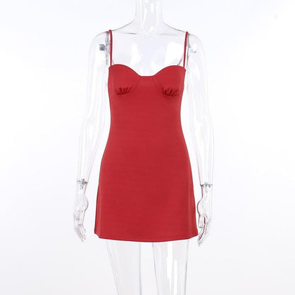 BerryBetty - Sweetheart neck ruched solid backless cami mini dress