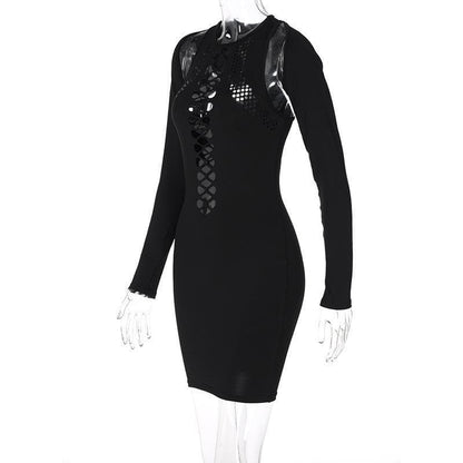 BerryBetty - Hollow out crewneck long sleeve mini dress