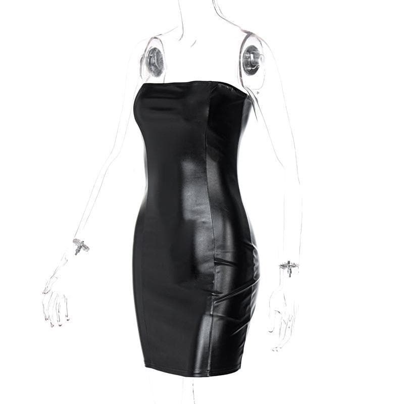 BerryBetty - Sleeveless solid PU leather backless tube dress