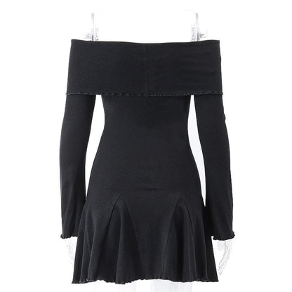 BerryBetty - Long sleeve ruffle off shoulder solid ruched mini dress