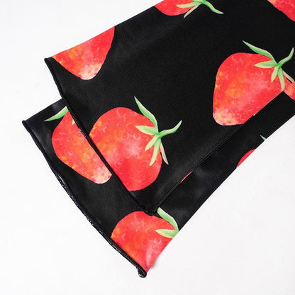 BerryBetty - Off shoulder long sleeve strawberry print contrast mini dress