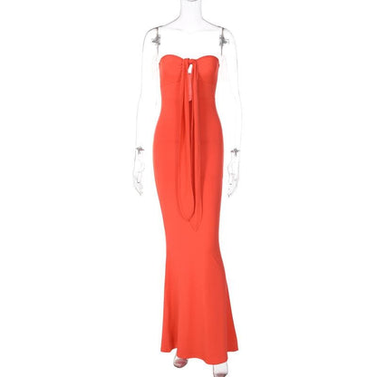 BerryBetty - Cross front solid hollow out halter backless 2-way maxi dress