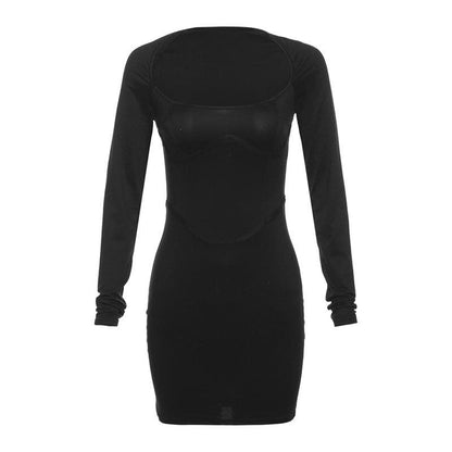 BerryBetty - Square neck long sleeve solid corset mini dress