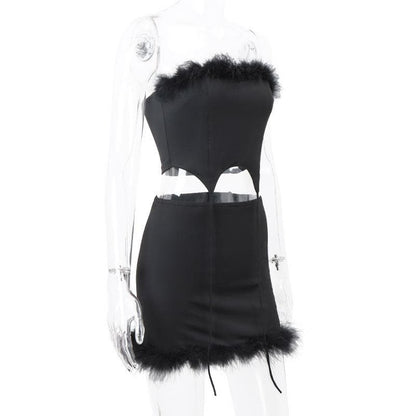 BerryBetty - Feather solid backless tube mini skirt set