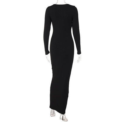 BerryBetty - Long sleeve solid u neck maxi dress