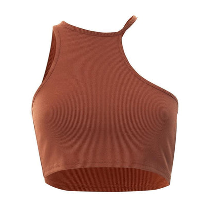 BerryBetty - Irregular halter sleeveless ribbed solid crop top