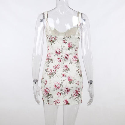 BerryBetty - Contrast flower print backless sleeveless mini dress