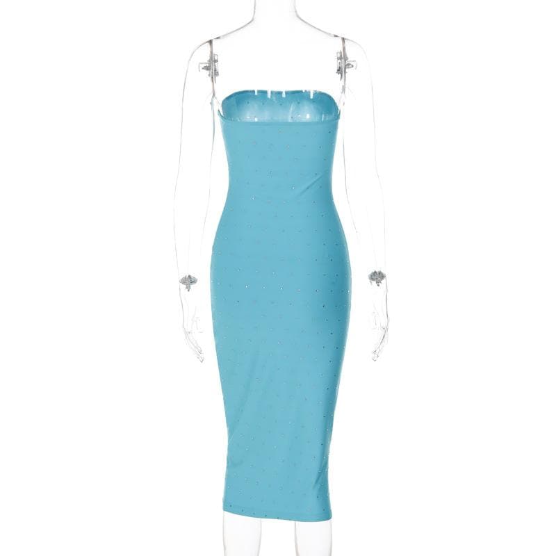 BerryBetty - Beaded solid backless sleeveless tube midi dress