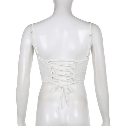 BerryBetty - Solid lace up textured self tie backless bustier crop top - Final Sale