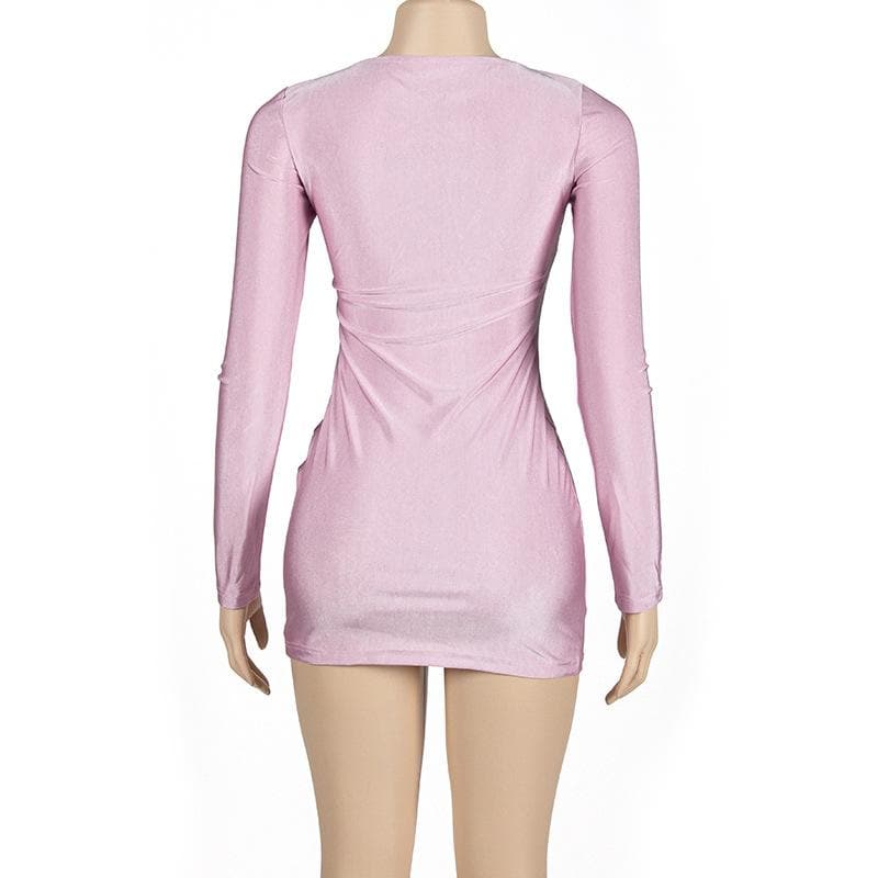 BerryBetty - Solid v neck long sleeve mini dress