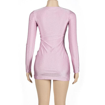 BerryBetty - Solid v neck long sleeve mini dress