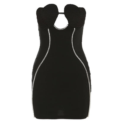 BerryBetty - Solid sweetheart neck beaded ruched backless tube mini dress