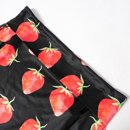 BerryBetty - Off shoulder long sleeve strawberry print contrast mini dress