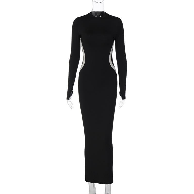 BerryBetty - Gloves contrast long sleeve crewneck maxi dress