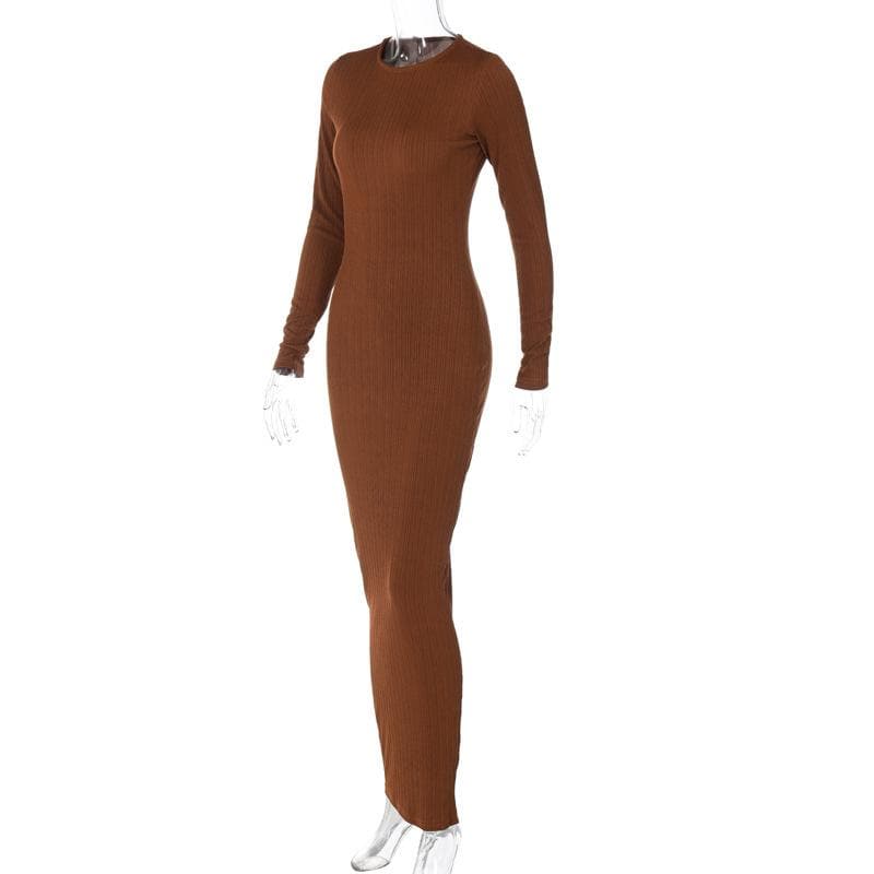 BerryBetty - Long sleeve solid round neck maxi dress