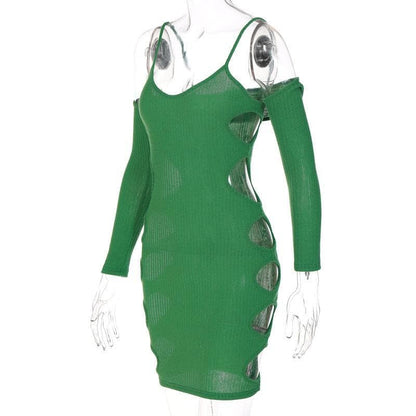 BerryBetty - Hollow out long sleeve off shoulder dress