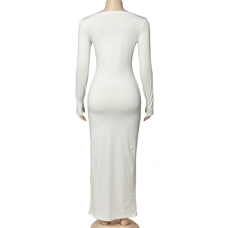 BerryBetty - Ruched solid long sleeve round neck maxi dress