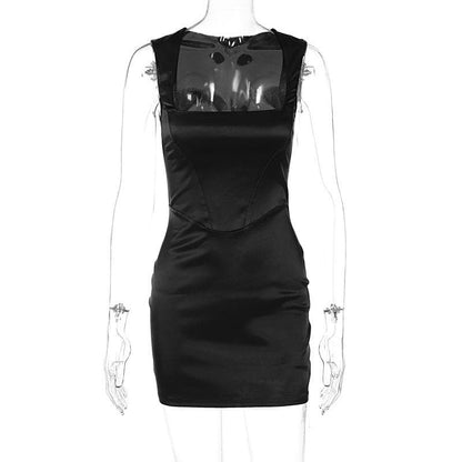 BerryBetty - Square neck solid zip-up sleeveless low cut corset mini dress