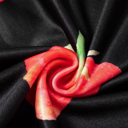 BerryBetty - Off shoulder long sleeve strawberry print contrast mini dress